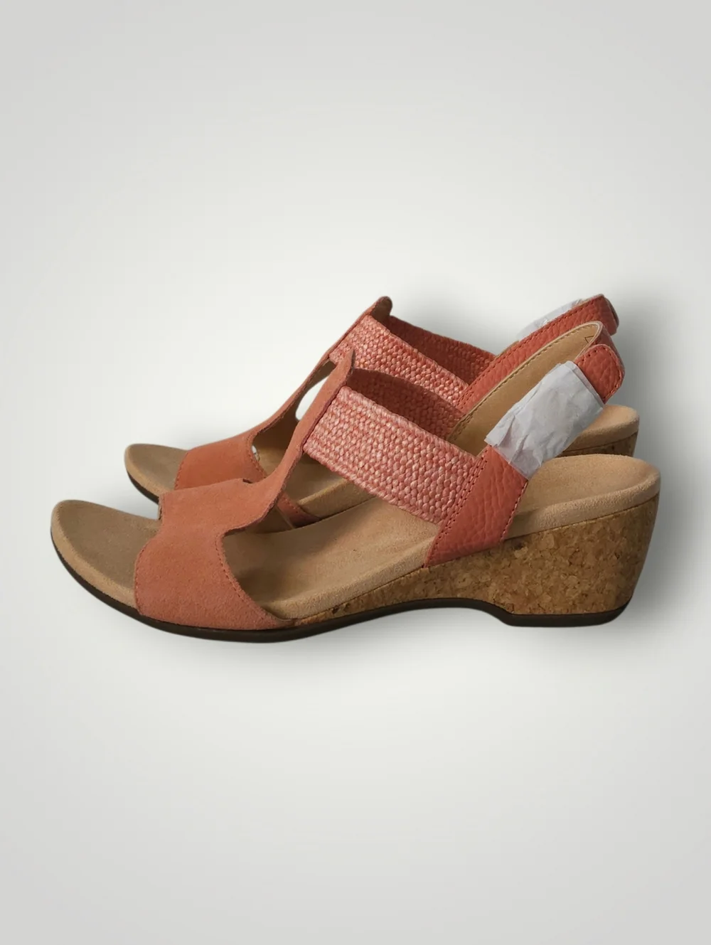 Vionic Kaytie‎ Cork Wedge Sandal 10 Clay Coral Coastal Grandmother Quiet Luxury
